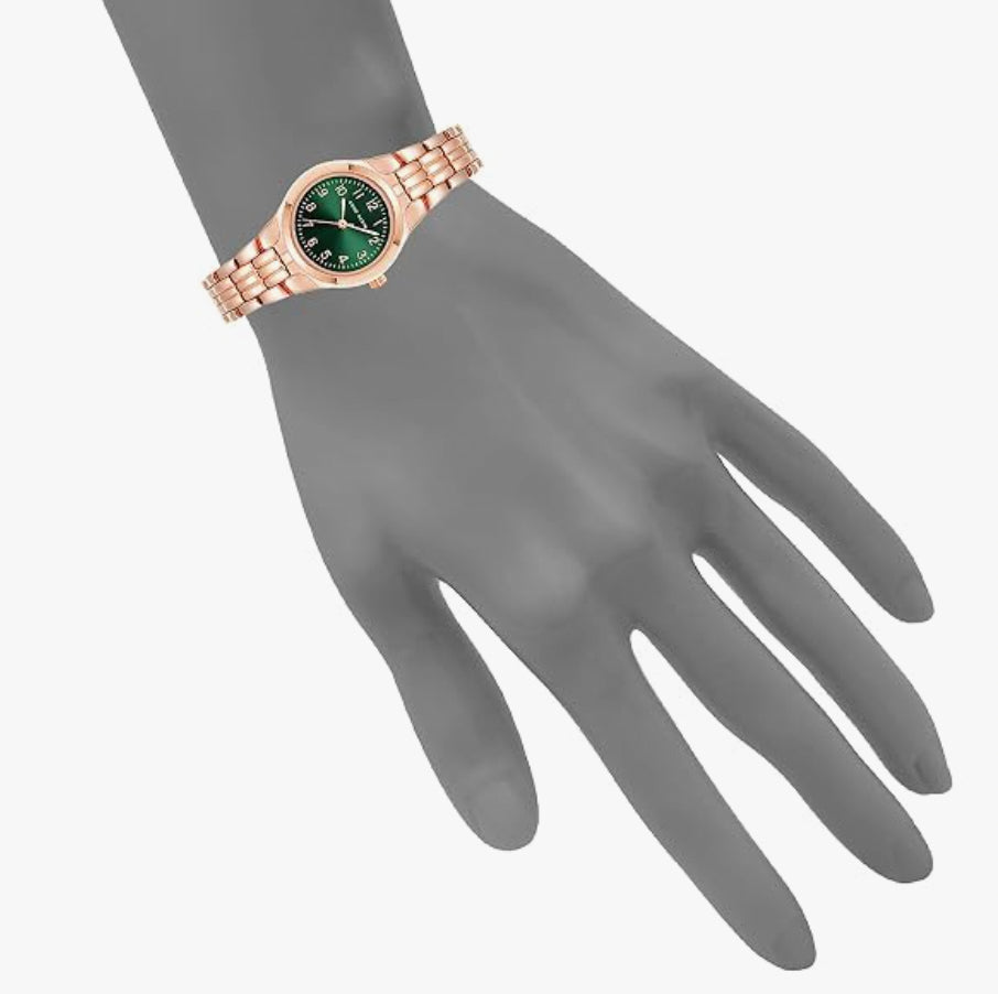 Reloj Anne Klein Classic Verde Oro Rosa Números Árabes | Mujer