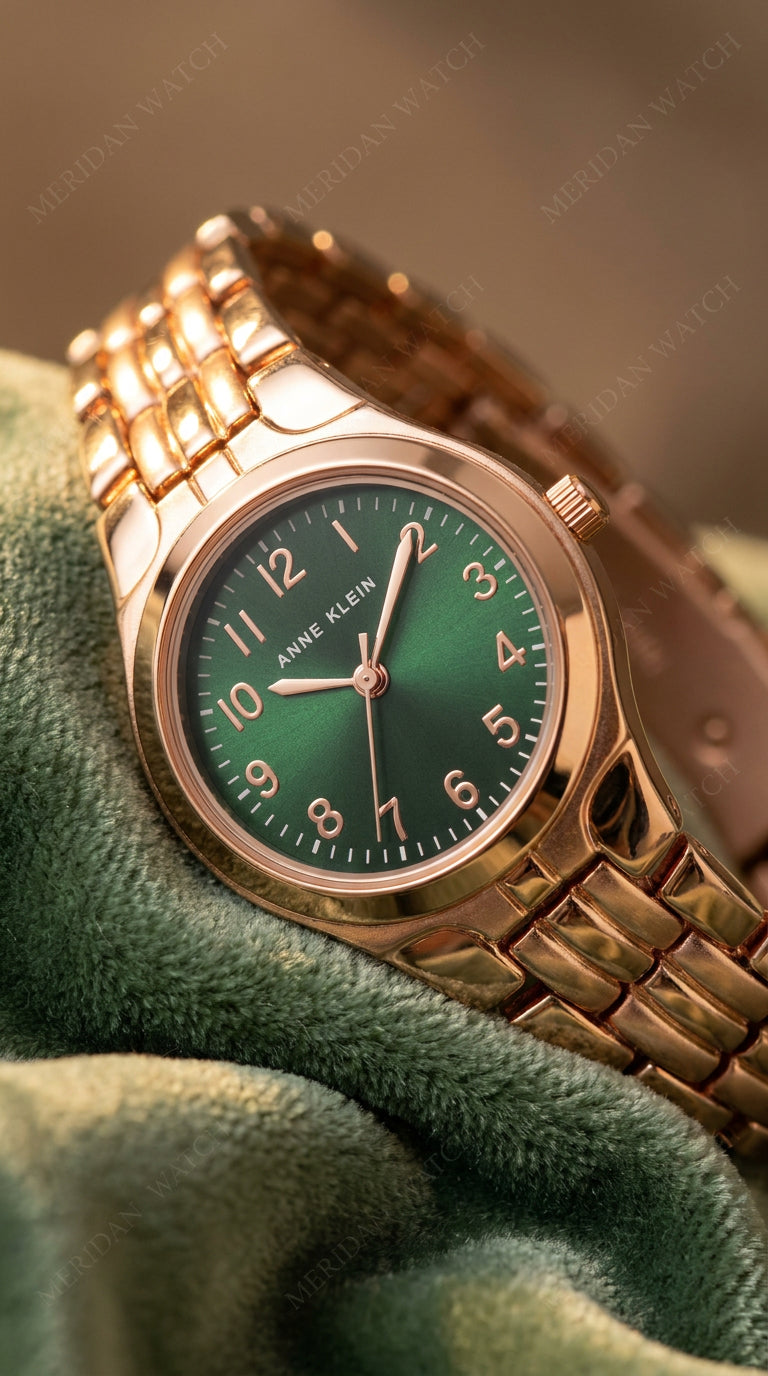 Reloj Anne Klein Classic Verde Oro Rosa Números Árabes | Mujer