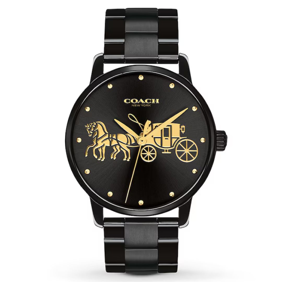 Reloj Coach Grand 14502925 — Black Gold Carriage 36mm | Mujer