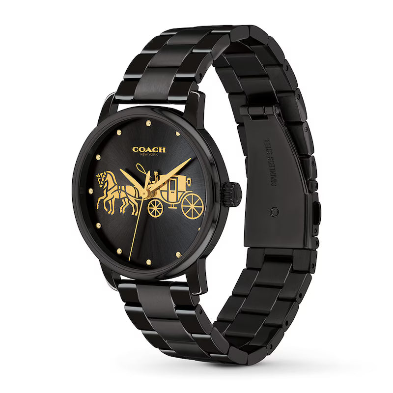 Reloj Coach Grand 14502925 — Black Gold Carriage 36mm | Mujer
