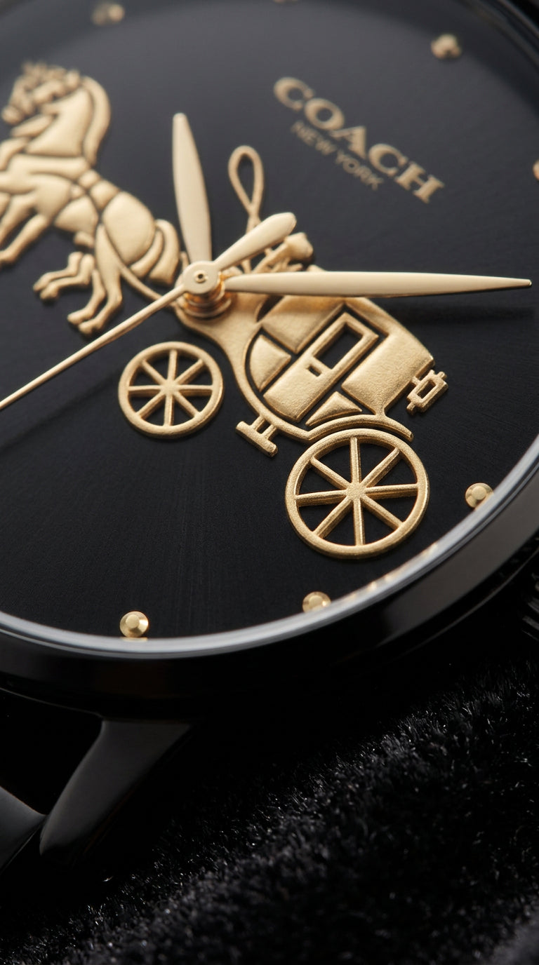 Reloj Coach Grand 14502925 — Black Gold Carriage 36mm | Mujer