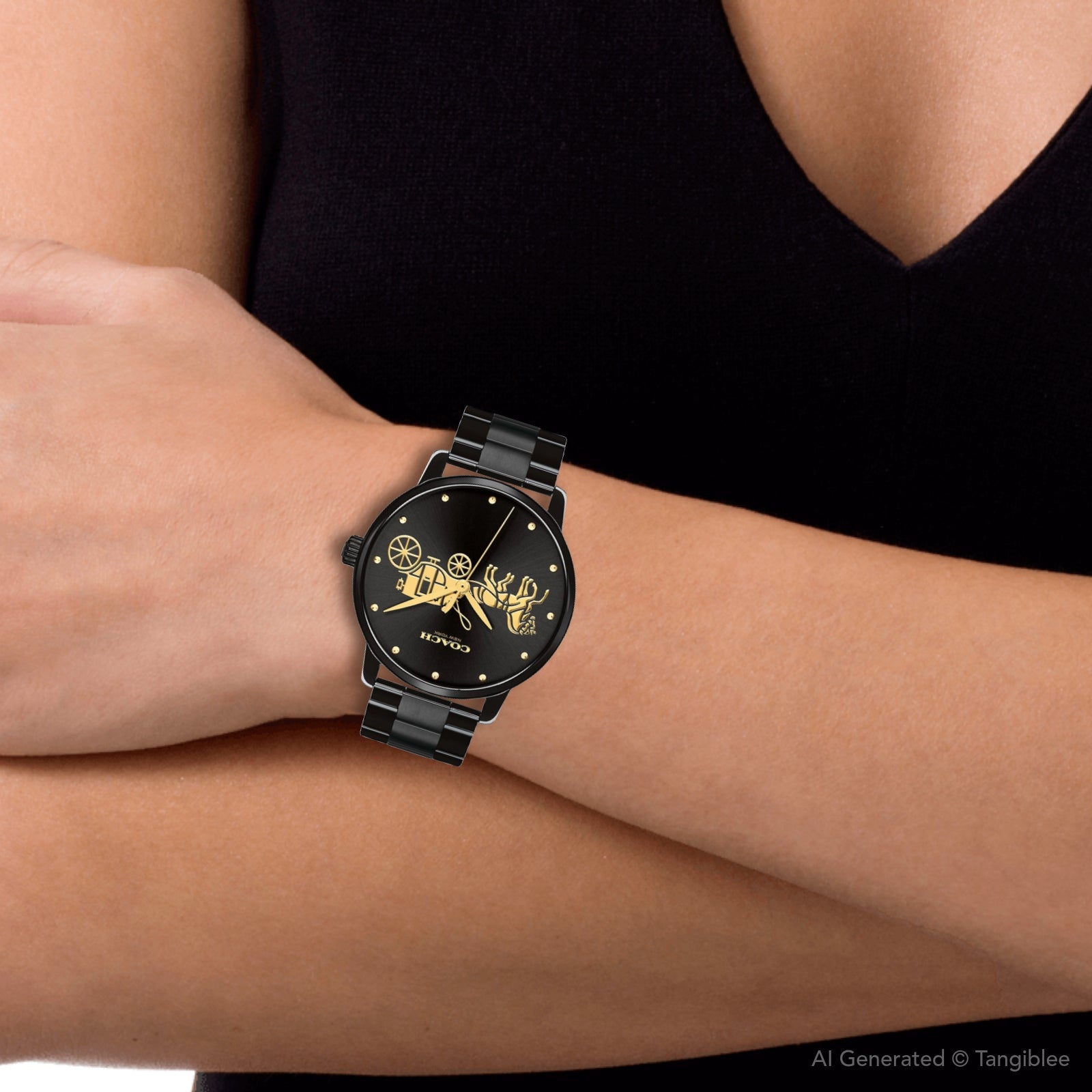Reloj Coach Grand 14502925 — Black Gold Carriage 36mm | Mujer