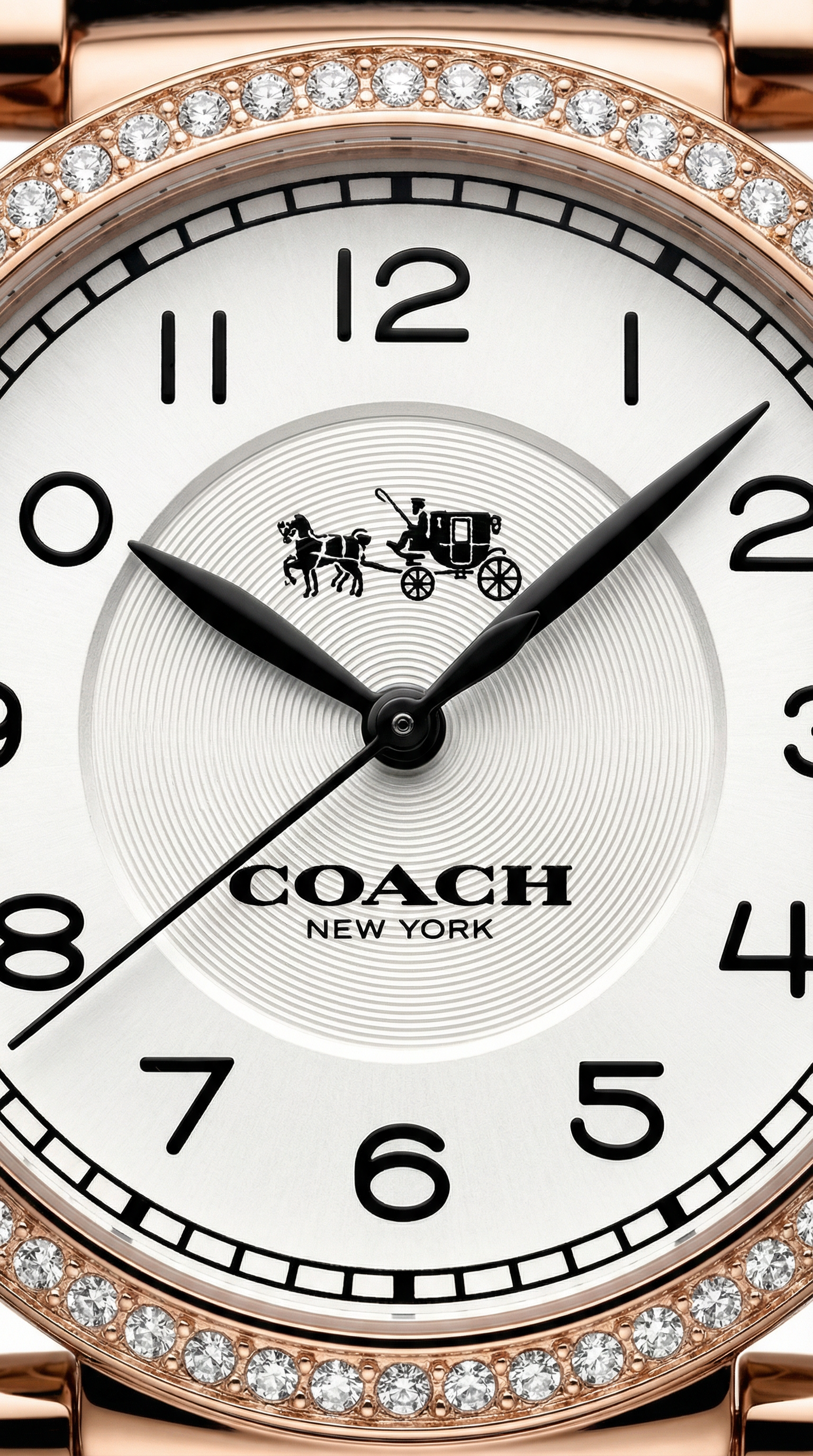 Reloj Coach Madison Mujer 32mm Rose Gold Cuero Negro Diamantes 14503396