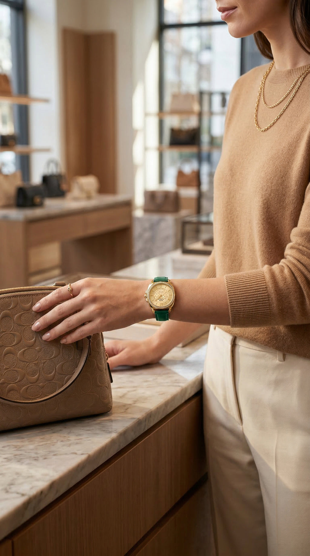 Coach Boyfriend 14503982 — Dorado correa verde | Mujer