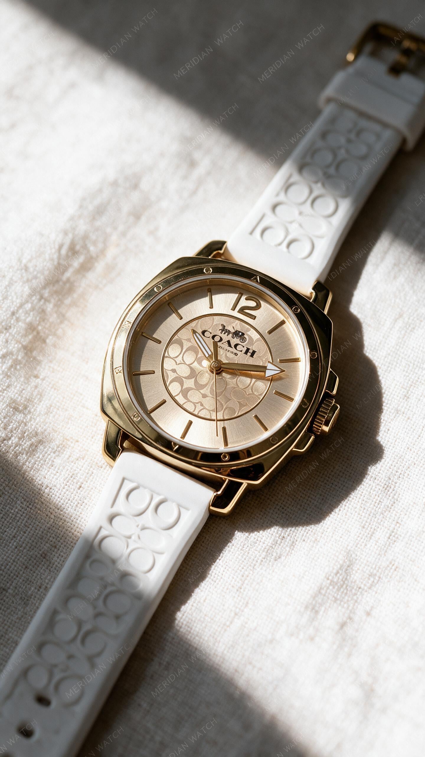 Reloj Coach Boyfriend Women's 34mm Oro Silicona Blanca | Mujer