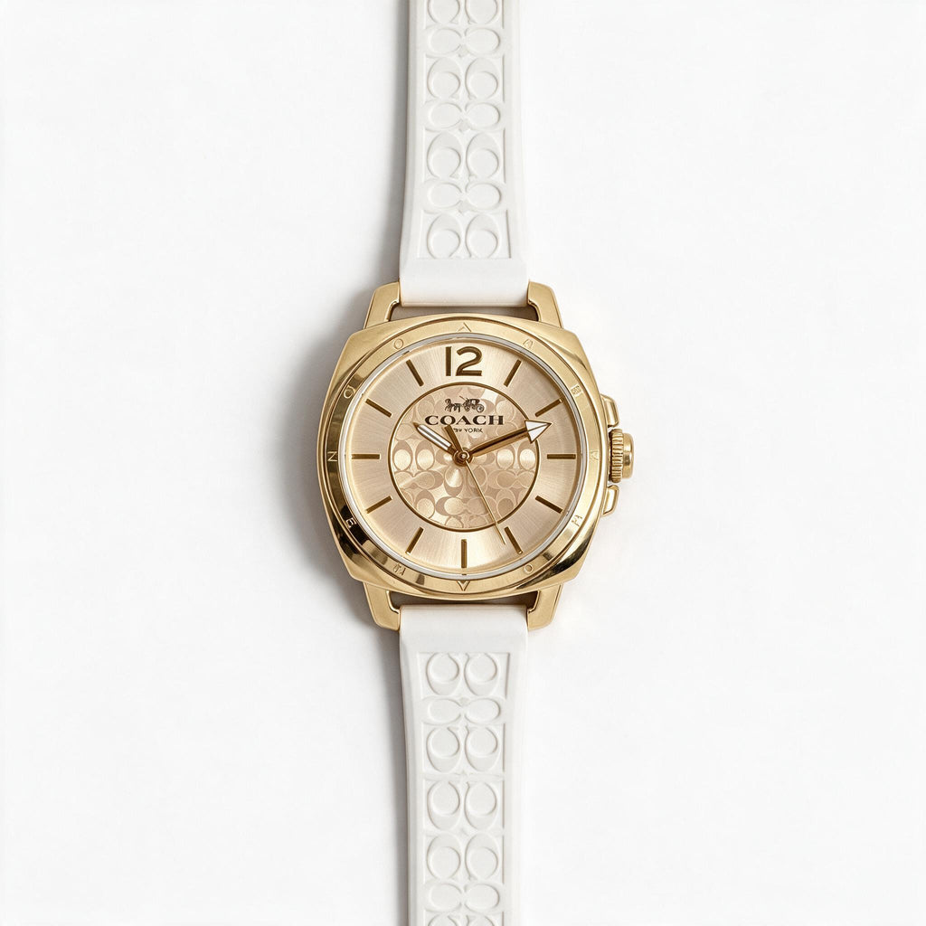 Reloj Coach Boyfriend Women's 34mm Oro Silicona Blanca | Mujer