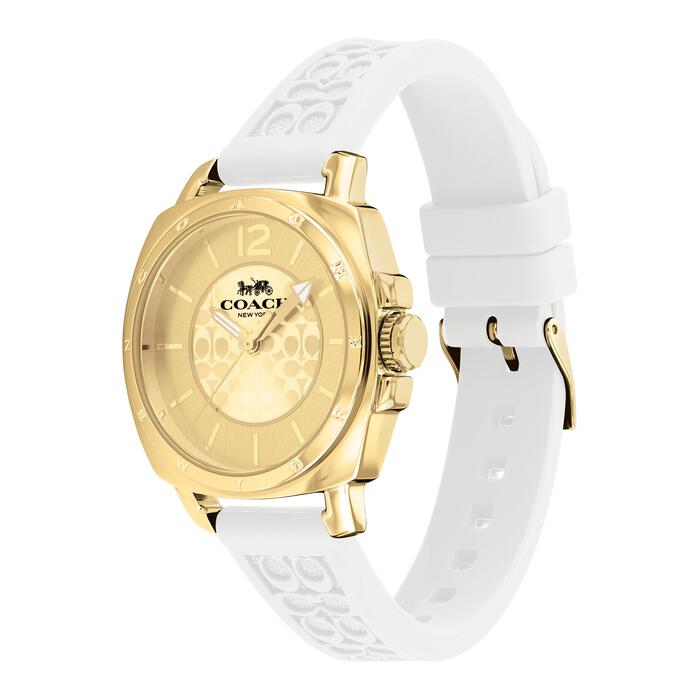 Reloj Coach Boyfriend Women's 34mm Oro Silicona Blanca | Mujer