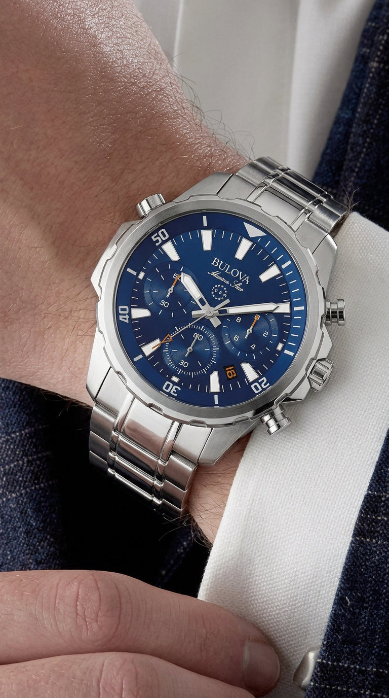 Bulova Marine Star 96B256 — Azul cronógrafo 43mm | Hombre