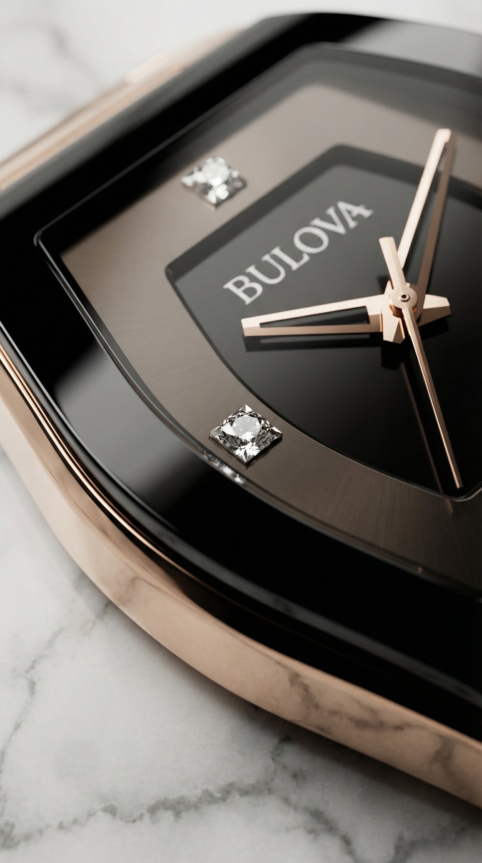 Bulova Gemini 97P158 — Rose Gold Black Diamonds | Mujer