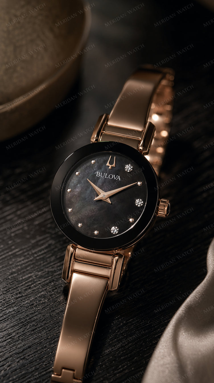 Reloj Bulova Marc Anthony 97P163 Nácar Negro Oro Rosa | Mujer