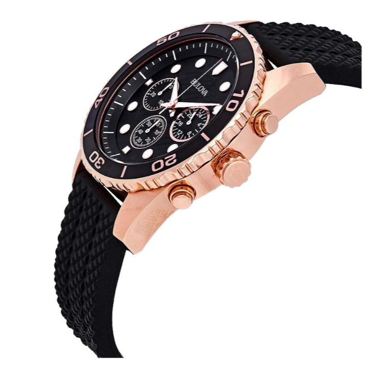 Reloj Bulova 98A192 Cronógrafo 44mm Rose Gold Negro Goma Hombre