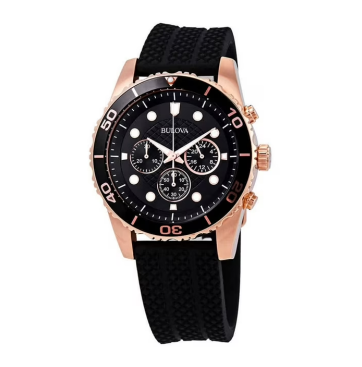 Reloj Bulova 98A192 Cronógrafo 44mm Rose Gold Negro Goma Hombre