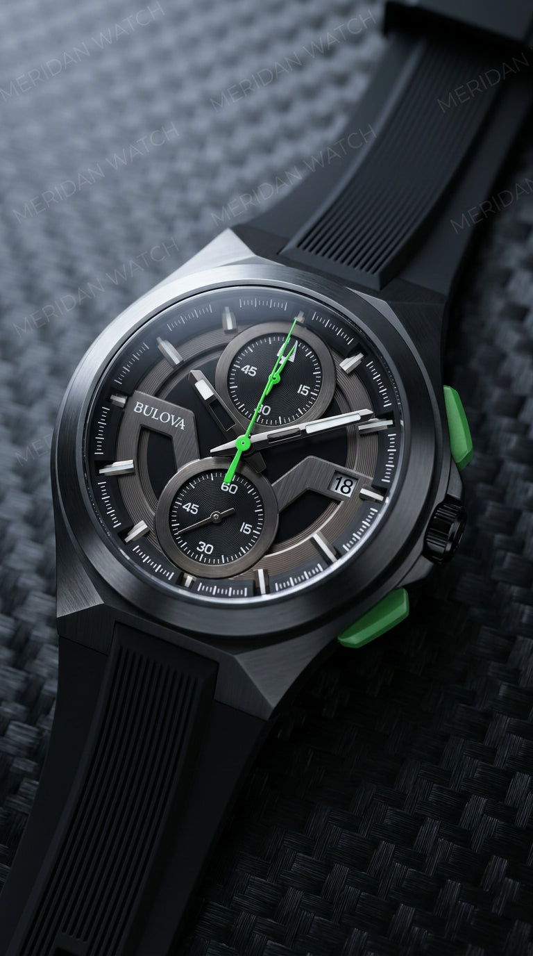 Reloj Bulova Maquina Negro Verde Cronógrafo Silicona | Hombre