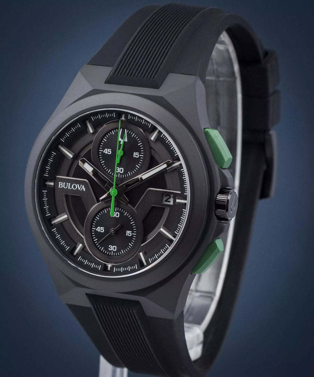 Reloj Bulova Maquina Negro Verde Cronógrafo Silicona | Hombre