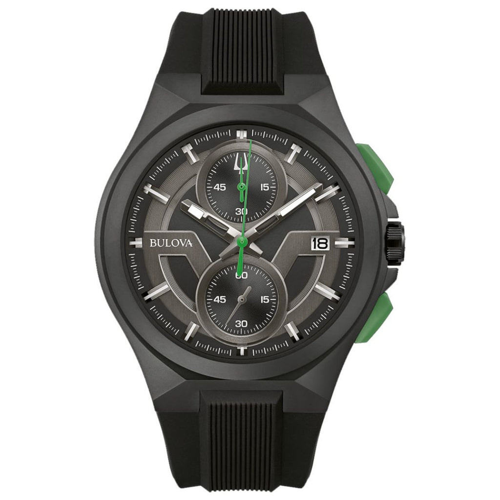 Reloj Bulova Maquina Negro Verde Cronógrafo Silicona | Hombre