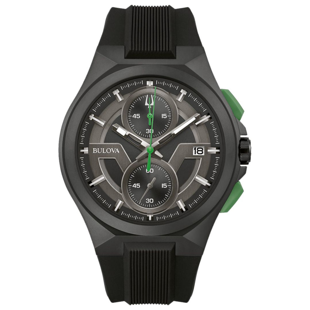 Reloj Bulova Maquina Negro Verde Cronógrafo Silicona | Hombre
