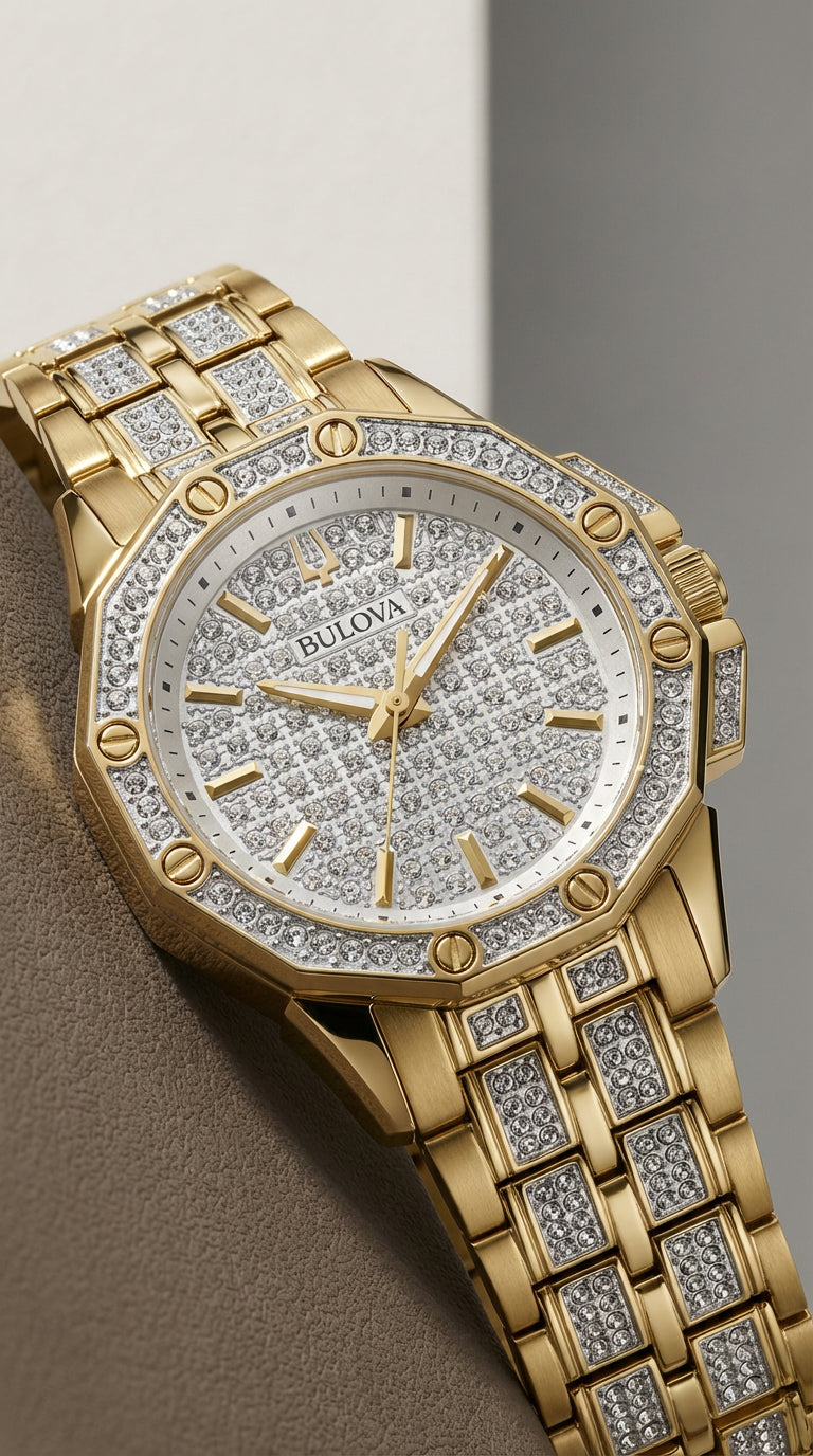 Bulova Octava 98L302 — Crystal Accent Gold 34mm | Mujer