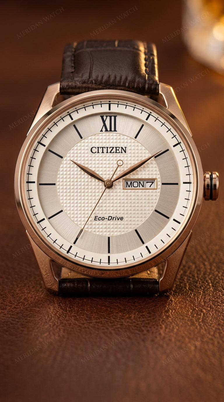 Reloj Citizen Eco-Drive AW0082-01A Marfil Oro Rosa Cuero | Hombre