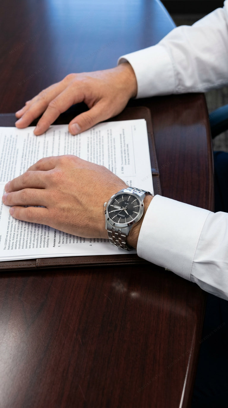 Reloj Citizen Día Fecha Esfera Negra Plateado | Hombre