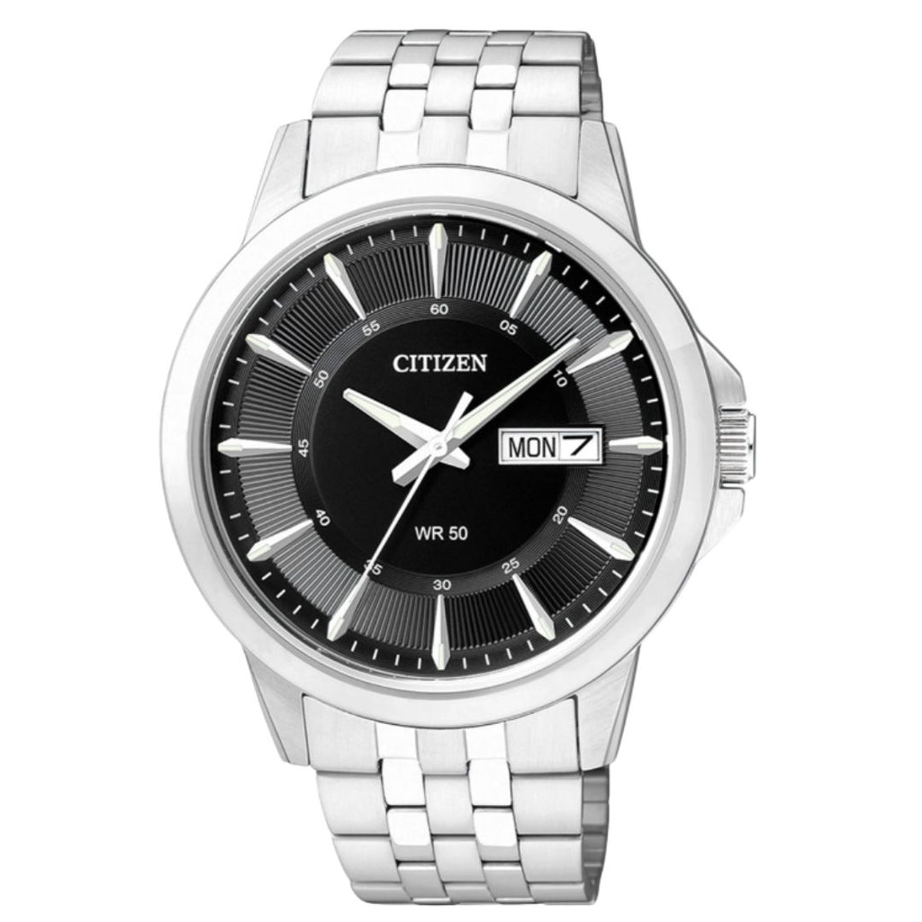 Reloj Citizen Día Fecha Esfera Negra Plateado | Hombre