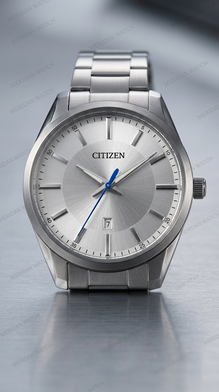 Reloj Citizen Esfera Plateada Aguja Azul | Hombre