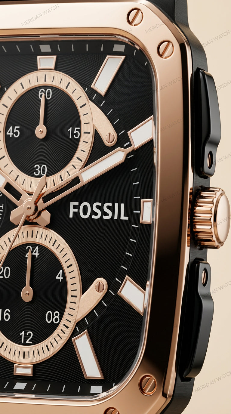 Reloj Fossil Multi-Function Oro Rosa Cuero Negro | Hombre