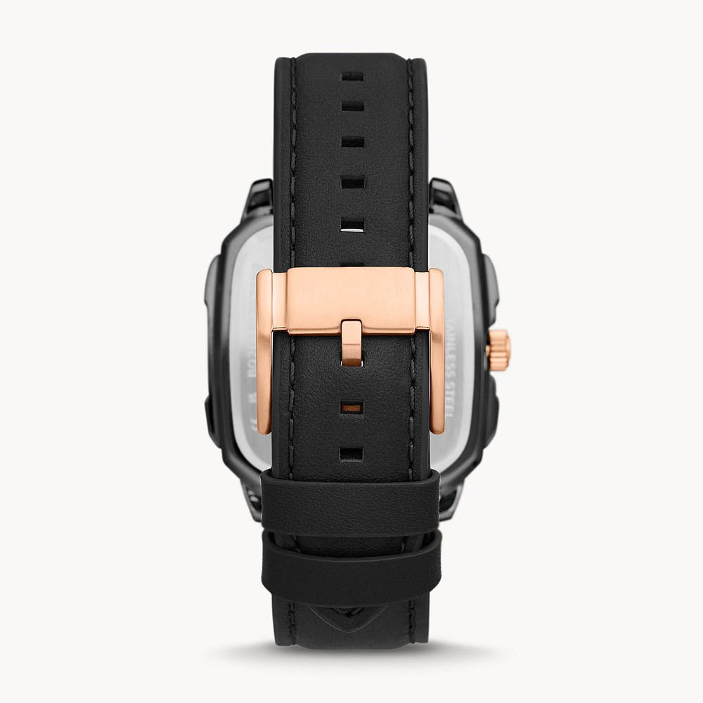 Reloj Fossil Multi-Function Oro Rosa Cuero Negro | Hombre