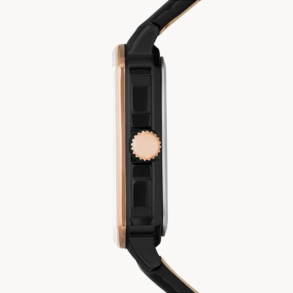 Reloj Fossil Multi-Function Oro Rosa Cuero Negro | Hombre