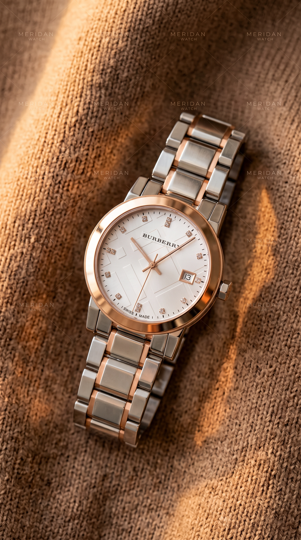 Reloj Burberry Diamond Check Oro Rosa Blanco 34mm | Mujer