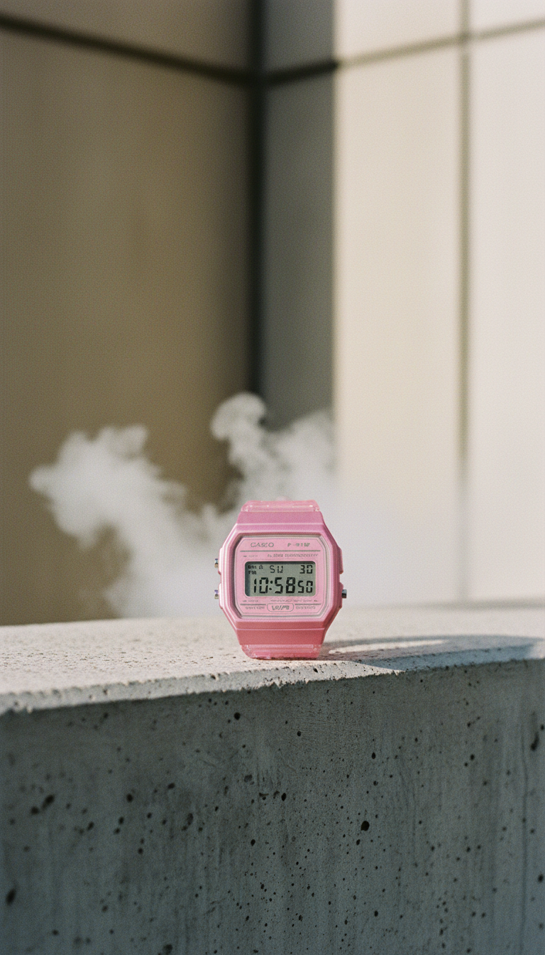 Reloj Casio F91WS-4 Digital Rosa Translúcido Cronógrafo Alarma Mujer