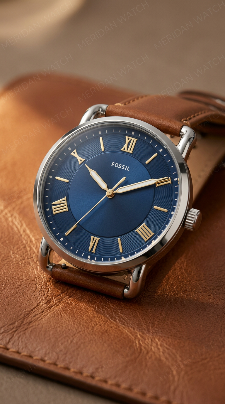 Reloj Fossil Copeland Esfera Azul Números Romanos Cuero | Hombre