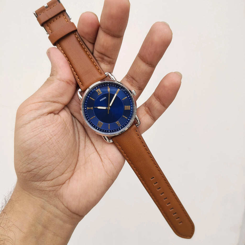 Reloj Fossil Copeland Esfera Azul Números Romanos Cuero | Hombre