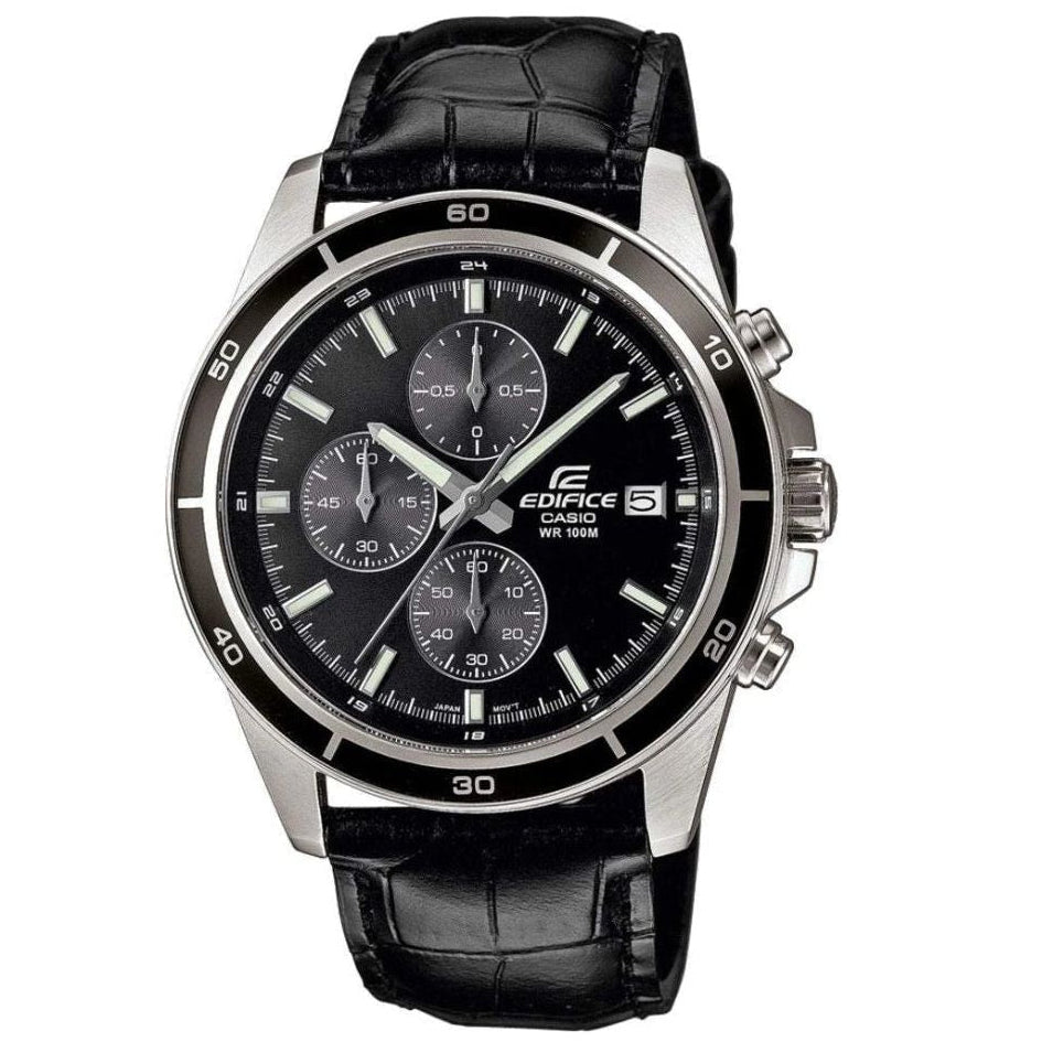 Reloj Casio Edifice Cronógrafo 44mm Hombre Acero Cuero Negro 100m