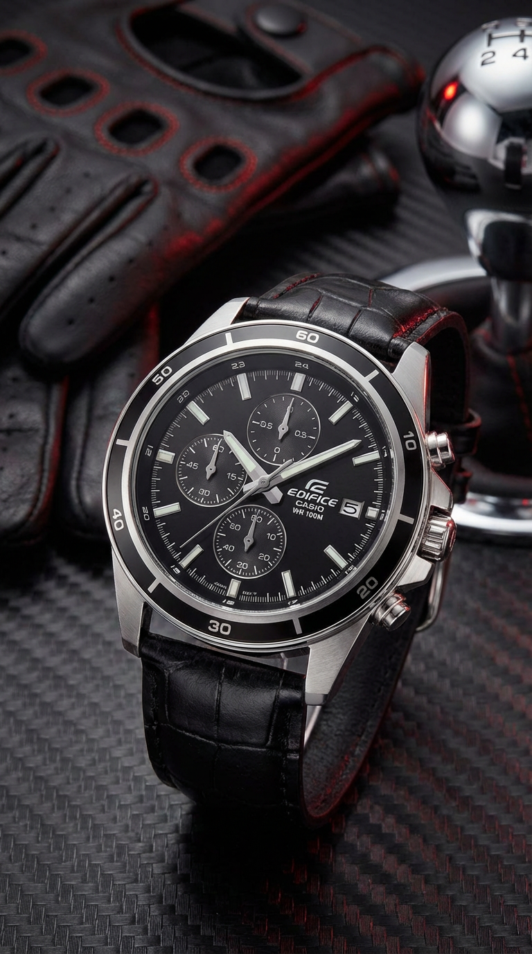 Reloj Casio Edifice Cronógrafo 44mm Hombre Acero Cuero Negro 100m