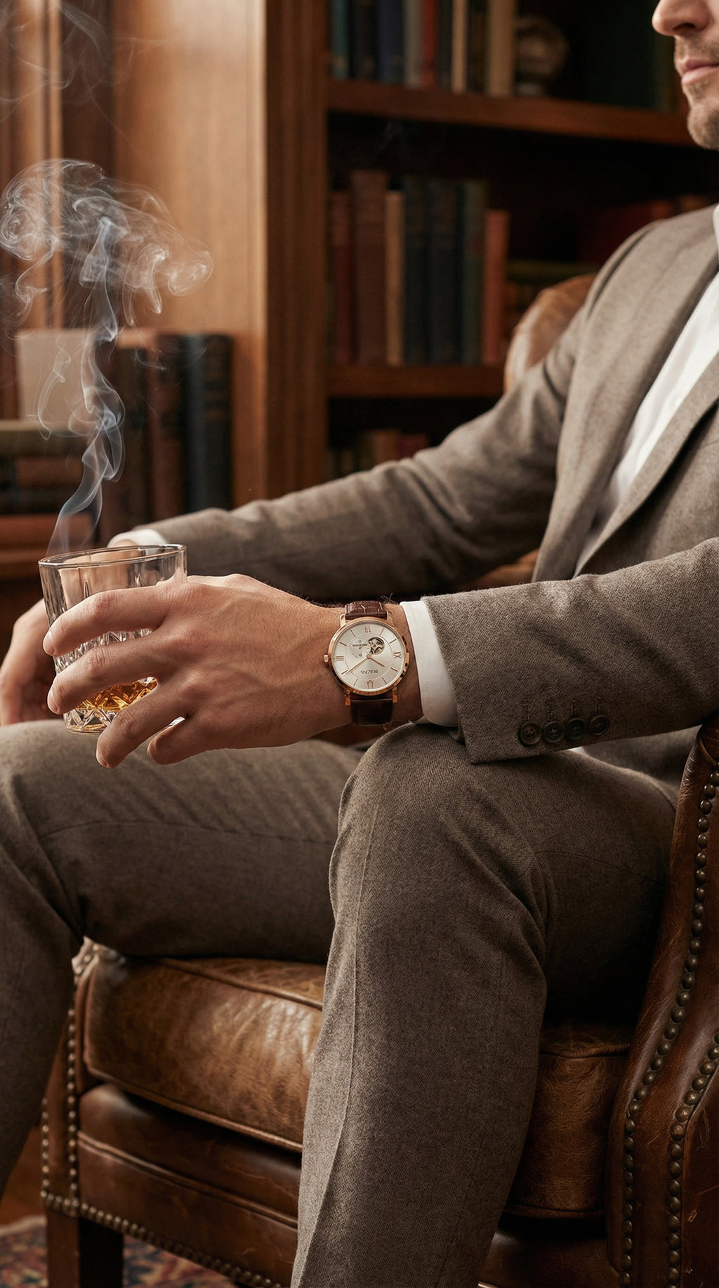 Reloj Bulova Automático 42mm Rose Gold Cuero Marrón Open Heart 97A150