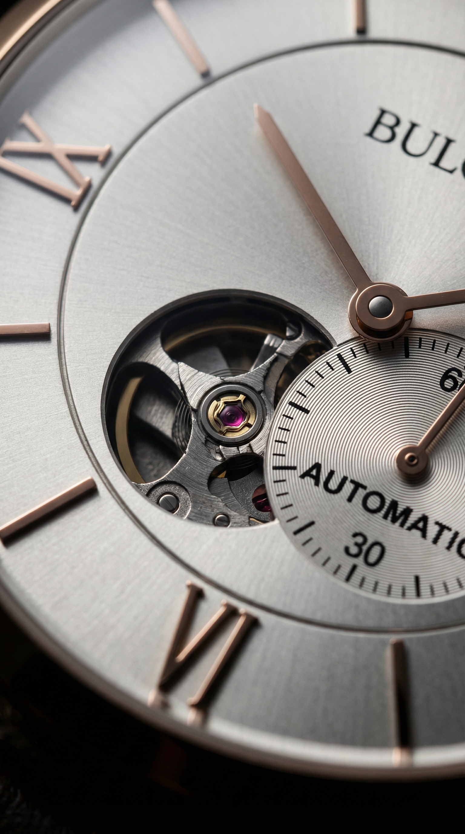 Reloj Bulova Automático 42mm Rose Gold Cuero Marrón Open Heart 97A150