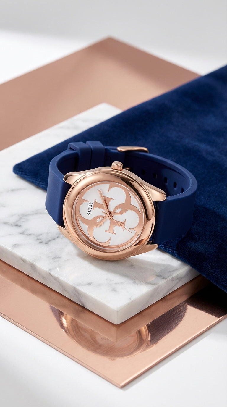 Reloj Guess G-Twist Mujer 40mm Rose Gold Azul Silicona W0911L6