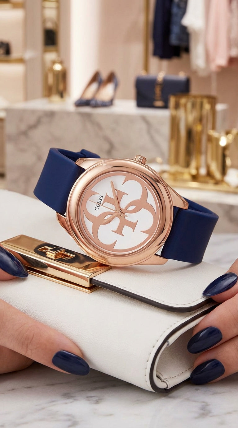 Reloj Guess G-Twist Mujer 40mm Rose Gold Azul Silicona W0911L6