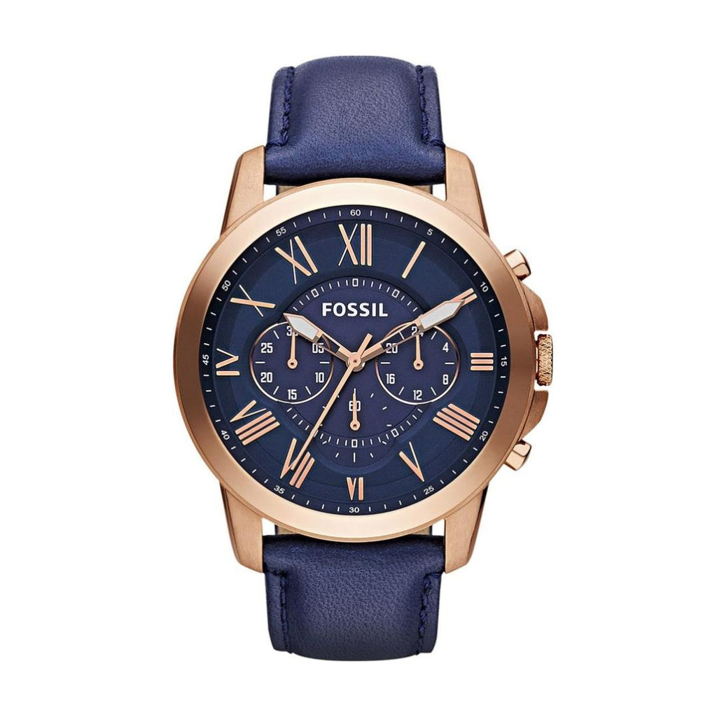 Fossil Grant FS4835 — Oro Rosa Azul Navy  Cronógrafo | Hombre