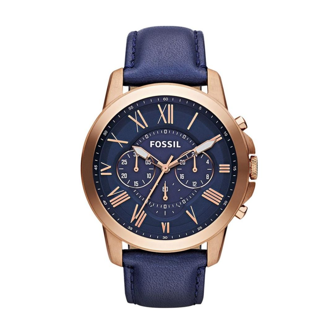 Fossil Grant FS4835 — Oro Rosa Azul Navy  Cronógrafo | Hombre