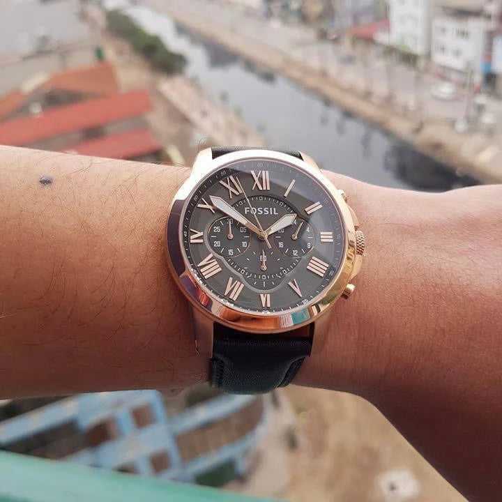 Reloj Fossil Grant Cronógrafo Negro Oro Rosa | Hombre