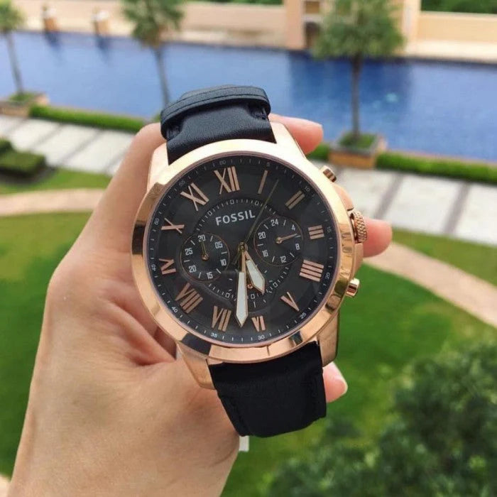 Reloj Fossil Grant Cronógrafo Negro Oro Rosa | Hombre