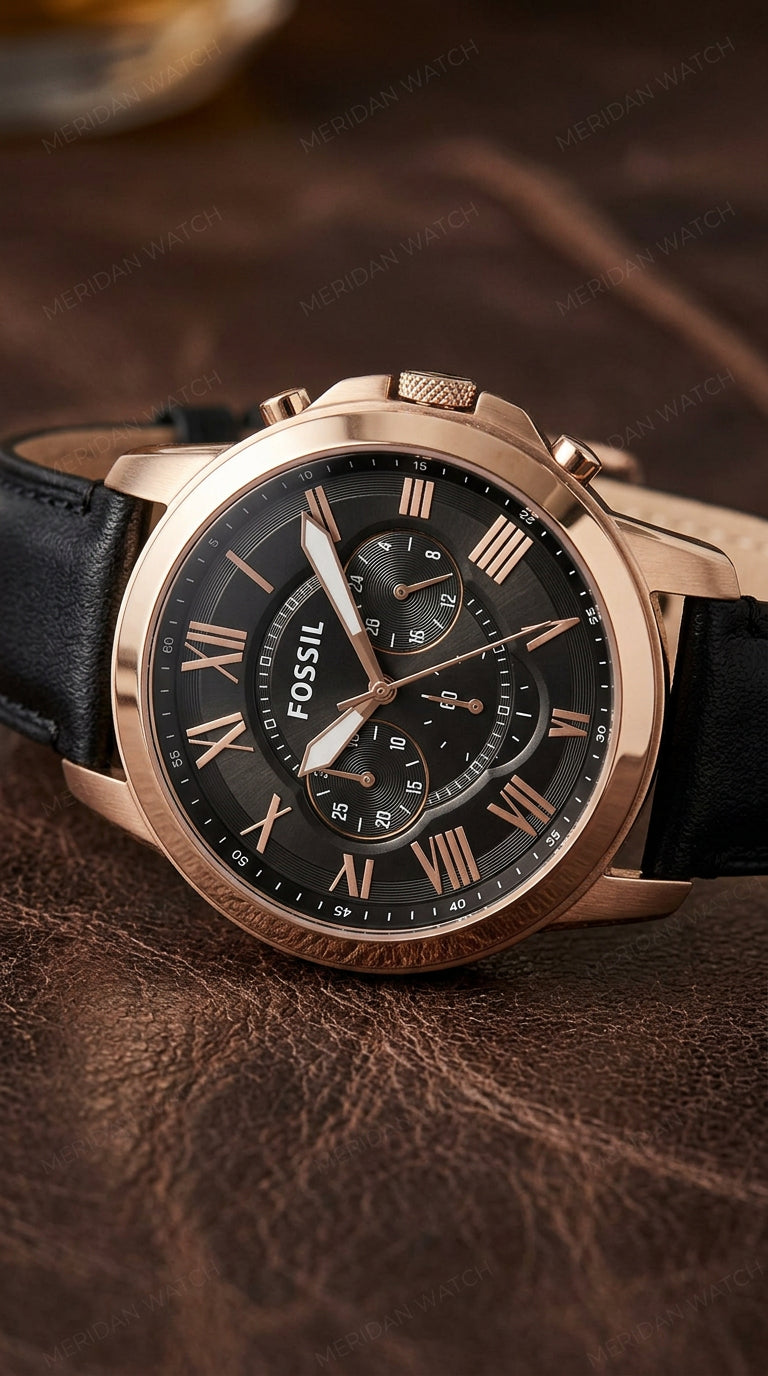 Reloj Fossil Grant Cronógrafo Negro Oro Rosa | Hombre