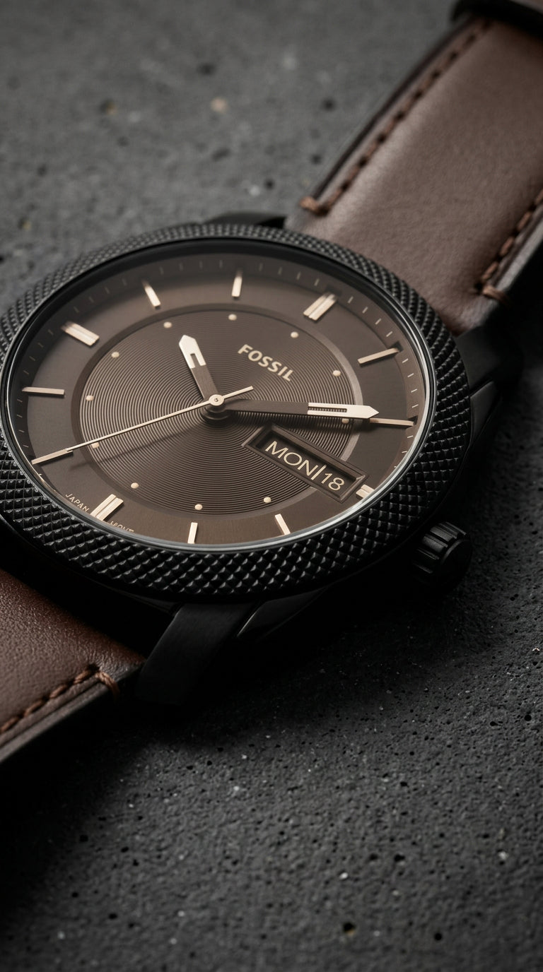 Reloj Fossil Machine FS5901 Esfera Negra Correa Cuero Marrón | Hombre