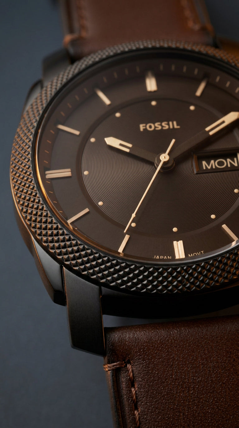 Reloj Fossil Machine FS5901 Esfera Negra Correa Cuero Marrón | Hombre