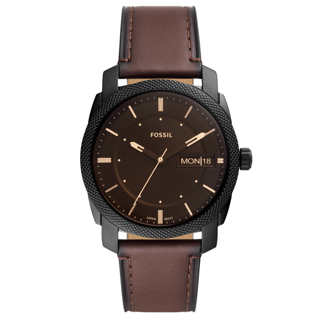 Reloj Fossil Machine FS5901 Esfera Negra Correa Cuero Marrón | Hombre