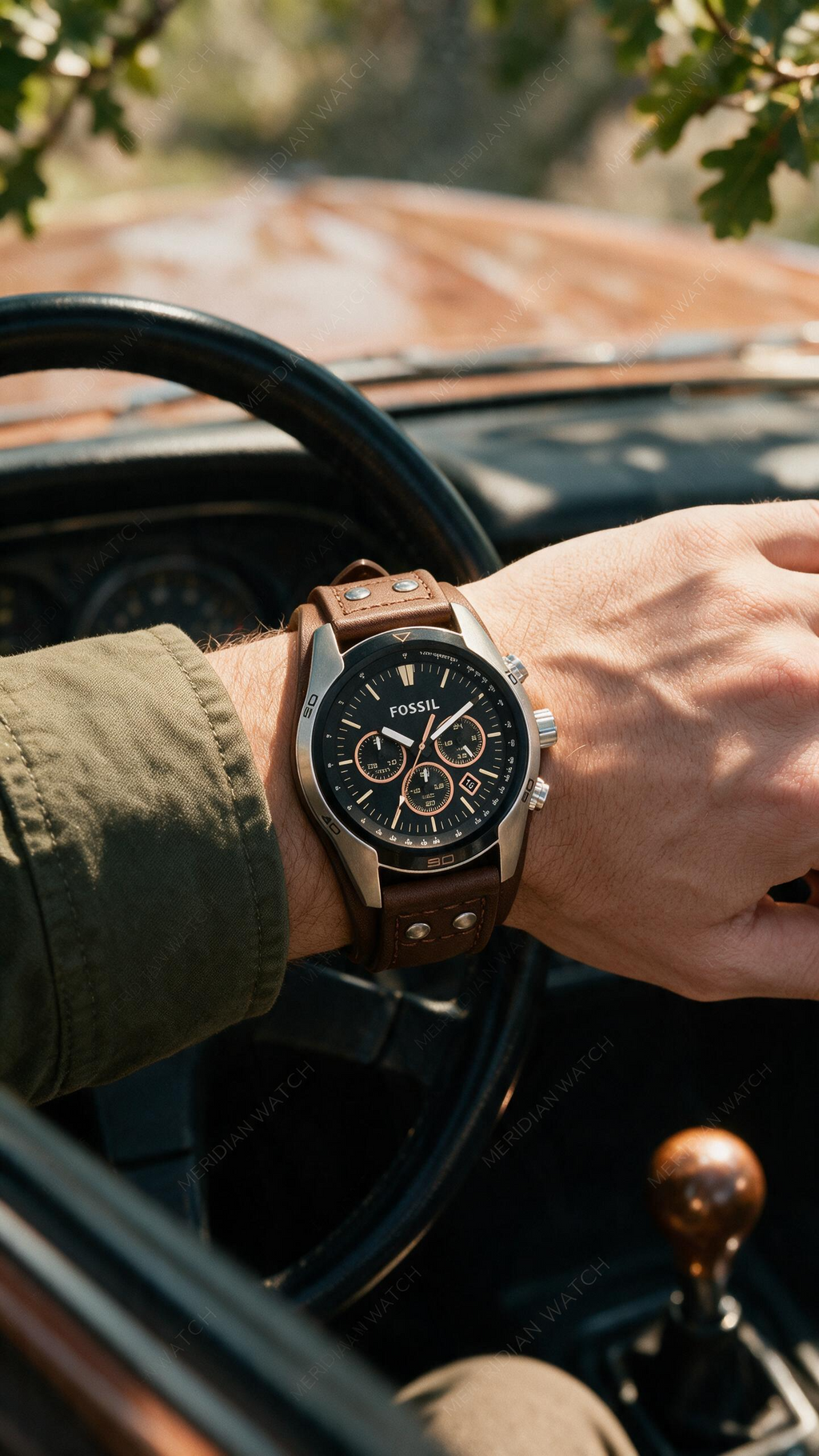 Reloj Fossil Coachman Negro Plata Cuero Cronógrafo | Hombre