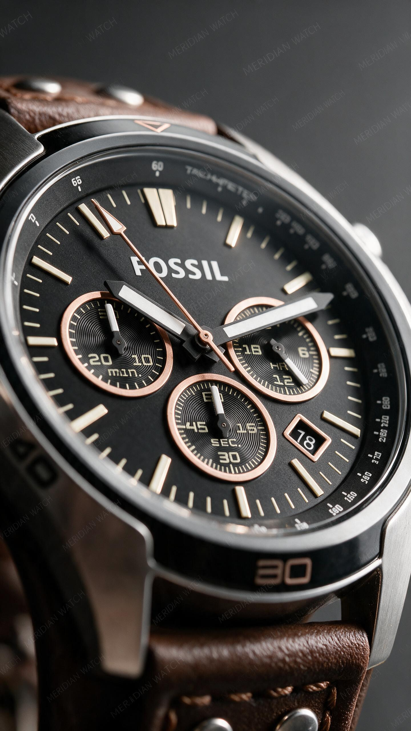 Reloj Fossil Coachman Negro Plata Cuero Cronógrafo | Hombre