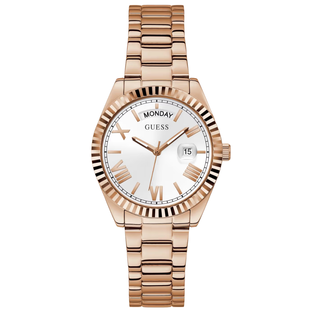 Reloj Guess Luna Oro Rosa Blanco Day-Date 36mm | Mujer