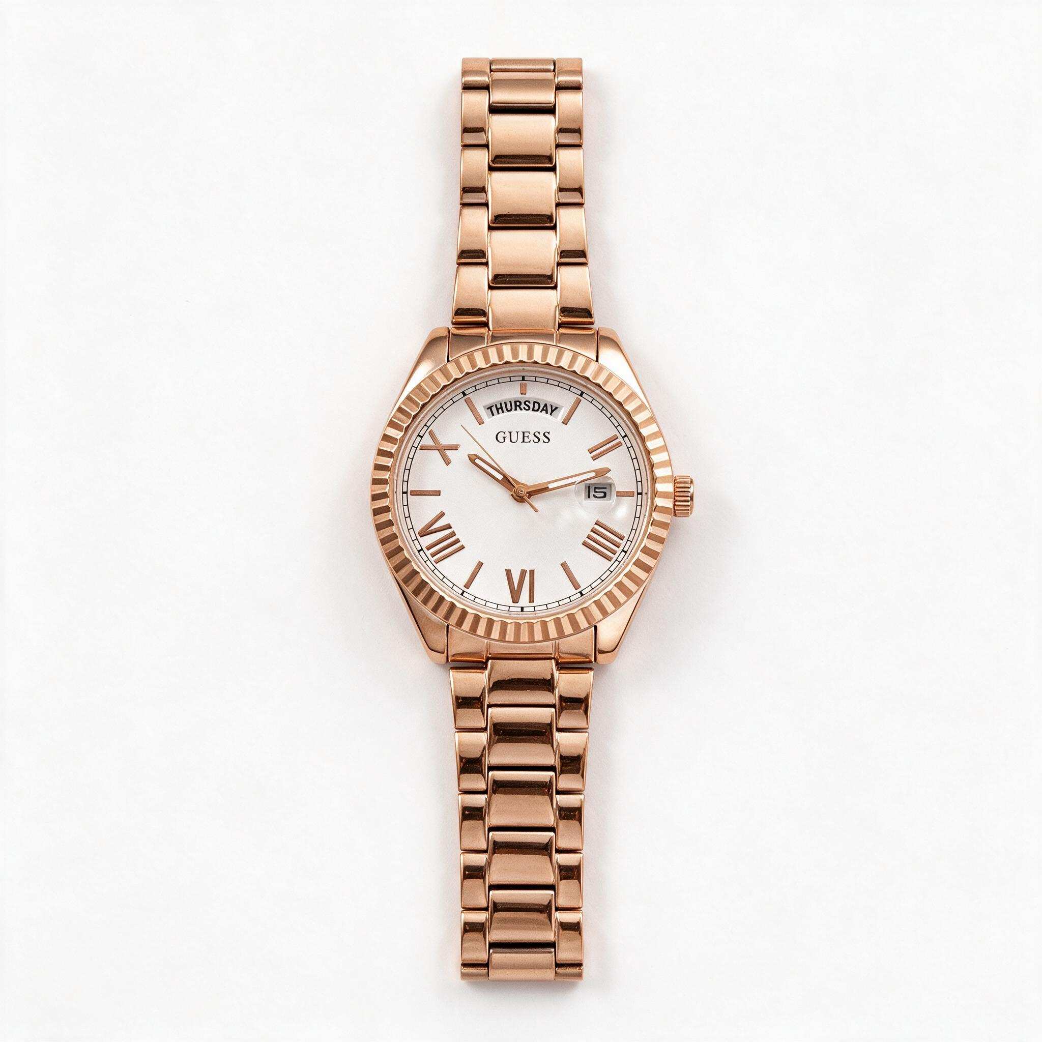 Reloj Guess Luna Oro Rosa Blanco Day-Date 36mm | Mujer